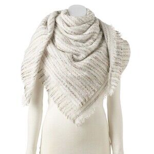 Women’s Apt. 9 Shawl Blurred Lines Boucle Blanket Square Scarf Frayed Edges NEW